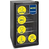 METRO Professional Mini Frigorífico GPC 1088, nevera pequeña con puerta de cristal, 88 L, negro, 1.052 kWh/24h, con estante ajustable para gastronomía, restaurant, tiendas