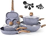 Juego de Ollas y Sartenes Cocina Antiadherentes, 22 Piezas Batería de Cocina Antiadherentes Aluminio para Todas las Cocinas, Incluso Inducción, Vitrocerámica, Ollas Cocina con Tapas, sin PFOA y PFOS