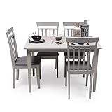 Conjunto de Comedor Kansas Gray Mesa de Comedor de Madera lacada en Gris de 112x72 cm y 4 sillas en Gris y Asiento tapizado de Tela Gris Oscuro