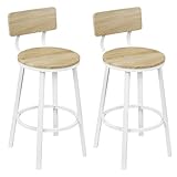 WOLTU Taburetes Bar, Set de 2 Taburetes Altos Cocina, con Respaldo y Reposapiés, Base de Metal, Sillas Modernas de Isala Cocina, Mostrador, Restaurante y Bistro, Roble Claro, BH431hei-2