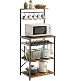 YMYNY Estantería de Cocina, Organizador de Cocina, Soporte para microondas con 5 estantes 12 Ganchos, Botellero Ajustable, para Especia, Estilo Industrial, 59 x 40 x 143CM, Rústico y Negro HBR001H