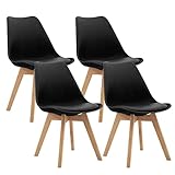 CangLong Side Chair Mid Century Modern Dining Chair with Wood Legs for Kitchen, Living,Dining Room, Set of 4, Black