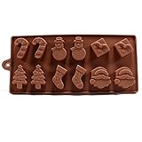 Molde Horneado Silicona 6 Formas Navidad Chocolate Tarta Hielo Gelatina Fondant - Marrón, 6 figuras navidad