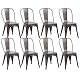 HJhomeheart - Juego de 8 Sillas de Comedor de Metal con Respaldo Apilable, Estilo Vintage, Diseño Industrial para Restaurante, Boda, Cafetería, Jardín (Marrón Claro)