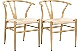 Yaheetech 2pcs Sillas de Comedor de Ratán con Asiento Trenzada Marco Metal para Interiores y Exteriores 54,5 x 57 x 73,5cm Terreza Jardin Sala de Estar