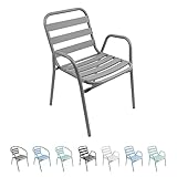 THE SECRET HOME - Silla de Aluminio con Reposabrazos para Jardín - Silla Apilable - Asiento de Exterior para Balcón, Terraza y Jardín - Alto: 78 centímetros x Largo: 60 centímetros - Gris