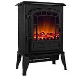 Deuba Chimenea Eléctrica de Pie Estufa Calefactor Efecto Llama LED Calefacción 2000W Decorativo Negro