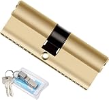 Cilindro de seguridad,Cerradura para puertas,Bombín de doble embrague, Antitaladro,Incluye 8 llaves, Dorado, Medidas: 80 (40-40 mm)