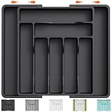 Lifewit Organizador de Cubiertos de cajón, Bandeja de Cubiertos expandible para cajón de Cocina, portautensilios y Cubiertos Ajustable, Portacucharas, Tenedores, Cuchillos, almacenador, Grande, Negro