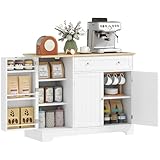 HOMCOM Aparador de Cocina Armario de Cocina Alacena con Estante de Puerta Cajón Puertas Magnéticas Estantes Ajustables Aparador para Comedor 105x40x83 cm Blanco y Roble