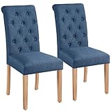 Yaheetech Juego de 2 Sillas de Comedor Silla Acolchada con Respaldo Alto Patas de Madera Silla Tela para Comedor Cocina Azul