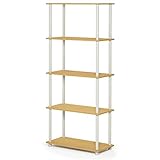 Furinno Turn-N-Tube 5-Tier Compact Estantes sin Herramientas, Madera, Haya y Blanco, 29.46 x 29.46 x 145.8 cm