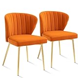 SEPNINE Set de 2 sillas de terciopelo con patas de metal para comedor, cocina, salón, dormitorio o sala de reuniones, naranja