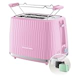 Russell Hobbs Tostadora para 2 rebanadas de Russell Hobbs,6 niveles tueste, función descongelar,recalentar y cancelar, bandeja recogemigas extraíble, calientapanecillos incluido, rosa, Eden 27372-56