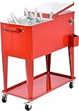 GIANTEX 76L Carrito Nevera para Bebidas, Carro de Servir con Sacacorchos, Estante y Ruedas Bloqueables, 72 Horas de Conservación del Calor, Nevera Portátil para Patio, Jardín, Fiesta