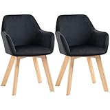 HOMCOM Pack de 2 Sillas de Comedor Modernas Sillas de Cocina Tapizado en Terciopelo con Respaldo Reposabrazos y Patas de Madera Carga 120 kg para Salón Dormitorio 54x57x80 cm Negro