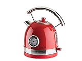 Hervidor eléctrico Korona 20667 | Diseño retro | Rojo | 1,8 litros | 2.200 vatios | Visualización de temperatura | Filtro de cal | Parada de vapor | Protección seca | agua caliente para té y café