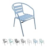 thesecrethome.es - Silla de Aluminio con Reposabrazos para Jardín - Silla Apilable - Asiento de Exterior para Balcón, Terraza y Jardín - Alto: 78 centímetros x Largo: 60 centímetros - Azul Claro