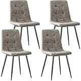 JIJIAN Pack de 4 Sillas de Comedor, Sillas de Cocina en Tejido Tecnológico, Sillas Tapizadas para Sala de Estar con Patas de Metal Negro, Adecuadas para Comedor, Sala de Espera, Gris Caqui