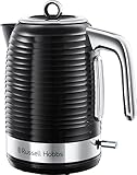 Russell Hobbs Hervidor de Agua Eléctrico Inspire, 1,7 litros, 2400 W, Filtro Extraíble, Zona de Ebullición Rápida, Base de 360°, Indicador Nivel de Agua, Plástico Texturizado, Negro, 24361-70