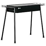 Outsunny Barbacoa de Carbón con 2 Parrillas de Acero Inoxidable Barbacoa Portátil con 2 Especieros para Acampar Picnic Camping Jardín 94x39x70 cm Negro