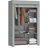 HOMCOM Armario de Tela Plegable Armario de Ropa Organizador Ropero Portátil con Estantes y Barra para Colgar para Dormitorio Vestidor 103x43x162,5 cm Gris