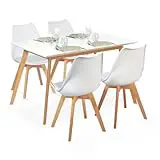 IDMarket – Conjunto de mesa de comedor extensible Inga 120-160 cm y 4 sillas SARA blancas, diseño escandinavo