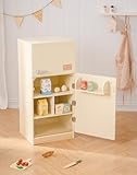 ROBOTIME Nevera de Madera para niños - Nevera de Juguete Realista con Comida de Juguete, congelador de Juguete Educativo para niños pequeños, Regalo para Mayores de 3 años (Color Crema rústico)