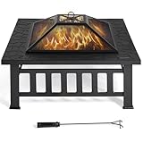 Yaheetech 86 cm Brasero Exterior para Jardín y Terraza 3 en 1 Metal Fire Pit para Terraza Estufa al Aire Libre 86 x 86x 54 cm Negro