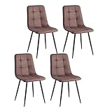 TTATC Juego de 4 Sillas de Comedor, Sillas de Cocina Tapizadas con Diseño de 9 Cuadros y Patas de Metal, Sillas Modernas con Tela Technology, Marrón Oscuro