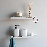 MILUKA Pack de 2 baldas de Pared con Colgador de 35 x 10 cm | Repisas de Pared metalicas Color Blanco y Base de Madera | Estanterias Blancas de Pared para baño, Dormitorio, etc.