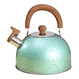 Amesor Hervidor Acero Inoxidable 2 L con Mango Grano Madera Anti-escaldado - Hervidor Agua para Fogón - Acero Inoxidable con Silbato para Cocina Inducción G-as Stove