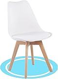 Dekohome Sillas de Comedor, Sillas de Cocina Nórdicas con Asiento Blando, Tapizado y Patas de Madera de Haya Resistente, Blanco, 1 Silla