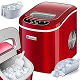 tectake® Máquina de Hielo para Casa, 9 Cubitos por Ciclo de 5-13 Minutos, Máquina Profesional de Capacidad 12-15kg/24h, Depósito 2,4l, con Cesta y Pala - rojo