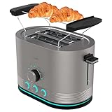 Cecotec Tostadora Vertical de Acero con Doble Ranura Corta Shine&Toast Double. 850W, Capacidad para 2 Tostadas, Ranuras Anchas de 3,8cm, Anillo Luminoso, 7 Niveles de Tostado, Varillas Superiores