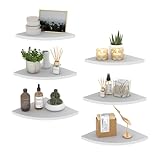 HORLIMER Juego de 6 Estantes Flotantes de Pared,Estanteria Esquina, Estantes de Pared Madera Maciza, Usado para Estante de Esquina Personalizado para Cocina, Sala de Estar y Entrada(Blanco).