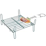 Parrilla Doble para Barbacoa, Rejilla de Acero, Grill portátil con Patas, asado de Pescado, Carne, Ideal para jardín, Camping, Acampada, 25 x 25 cm