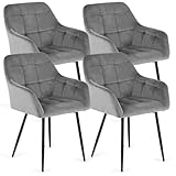 Higliocas Sillas de comedor Juego de 4 Sillas de cocina: Terciopelo Sillas de comedor Silla tapizada Moderna con reposabrazos y patas de metal - Cómodas sillas de comedor acolchadas (gris-4)