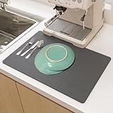 SOQKEEN Alfombrilla Escurreplatos, 50 x 30 cm Súper Absorbente Alfombra Escurreplatos, Self Drying Mat Alfombrilla Fregadero Cocina Antideslizante para Mostrador, Esterilla de Secado para Cafetera