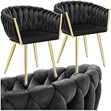 TecTake® Juego De Sillas de Comedor, Silla Acolchada con Reposabrazos, Diseño Anudado, Estructura de Acero, Cocina, Sillas Comedor Nordica - 2 Sillas Negro/Oro