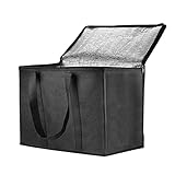 TSHAOUN XL Bolsa Termica, 41 x 33 x 26cm Bolsa Aislante Grande Bolsas de la Compra Aisladas Bolsa de la Compra Plegable Reutilizable para Acampar, Hacer un Picnic, Trabajar, Entregar (Negro)