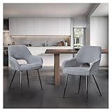 STOOLINK Juego de 2 Sillasde Comedor, Sillas de Comedor de Chenilla, Silla de Cocina de Diseño Moderno con Reposabrazos, Silla de Tapizadas con Respaldo Recortado para Cocina, Salón - Gris