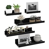 Giftgarden 40cm Estanteria Pared de Madera, Baldas Pared Negro para Baño, Entrada Recibidor, Cocina, Salon-Juego de 5 con Diferentes Tamaños