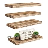 Bieiyhe Juego de 4 Estante Flotante Madera, Baldas Flotantes Pared,Estanteria Pared Marrón,Baldas Pared Baño,Estanterias Decorativas Pared,Estantes de Almacenamiento de Cocina para Dormitorio,Oficina