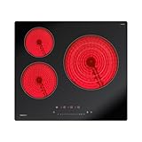 magicplux Placa Vitrocerámica 3 Fuegos, 59cm Vitrocerámica Doble Zona, 16 Niveles de Potencia, Controles Táctiles, Temporizador, Apta para todo tipo de Sartenes, 6600W