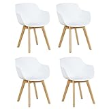 EGGREE Pack de 4 Sillas de Cocina Nordic Moderno Sillón Comedor Escandinava con Las Piernas de Madera de Haya Blanco