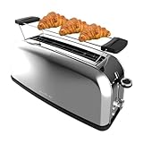 Cecotec Tostador Vertical Toastin' Time 850 Inox Long, 850W, Doble ranura larga y ranura ancha 3,8cm, Varillas Superiores, Acero Inoxidable, Apagado y Pop-up Automático, Recogemigas