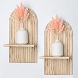 YiYa 2 Piezas Boho Tablero de Madera Decoración Arco Iris Marrón Claro Estantería Flotante de Madera Decoración de Pared para Estar, Dormitorio, Oficina Salón, Cocina