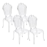 Baroni Home Juego de 4 Sillas Barrocas de Policarbonato Transparente, Asiento Impermeable y Apilable de Diseño Elegante para Salón, Comedor, Dormitorio, 53x53x100 cm