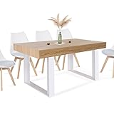 IDMarket Phoenix - Mesa de comedor, para 6 personas, madera y blanca, 160 cm